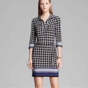 Laundry by Shelli Segal Abstract Print Belted Dress with 3/4 Sleeves